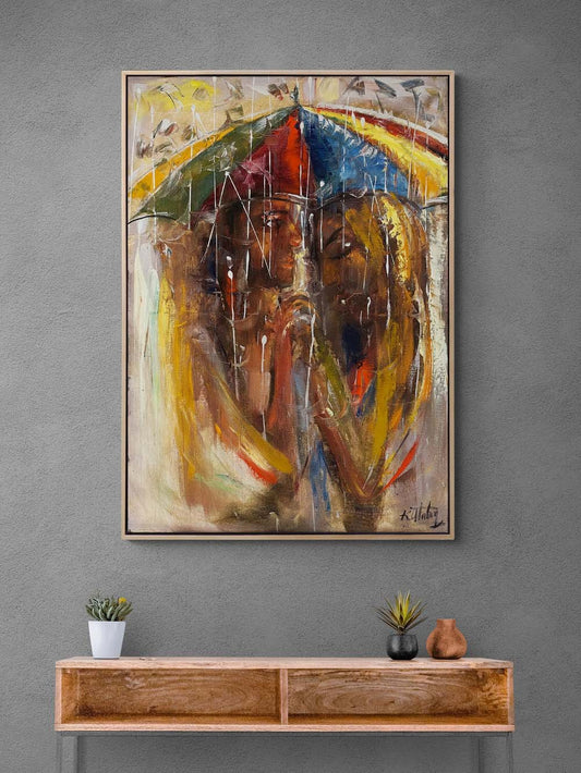 Yağmurda Birlikte Yağlı Boya Tablosu