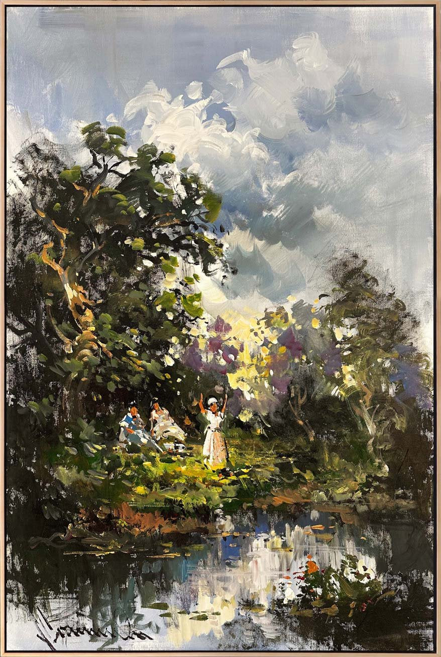 Göl Kenarında Günbatımı Yağlı Boya Tablosu