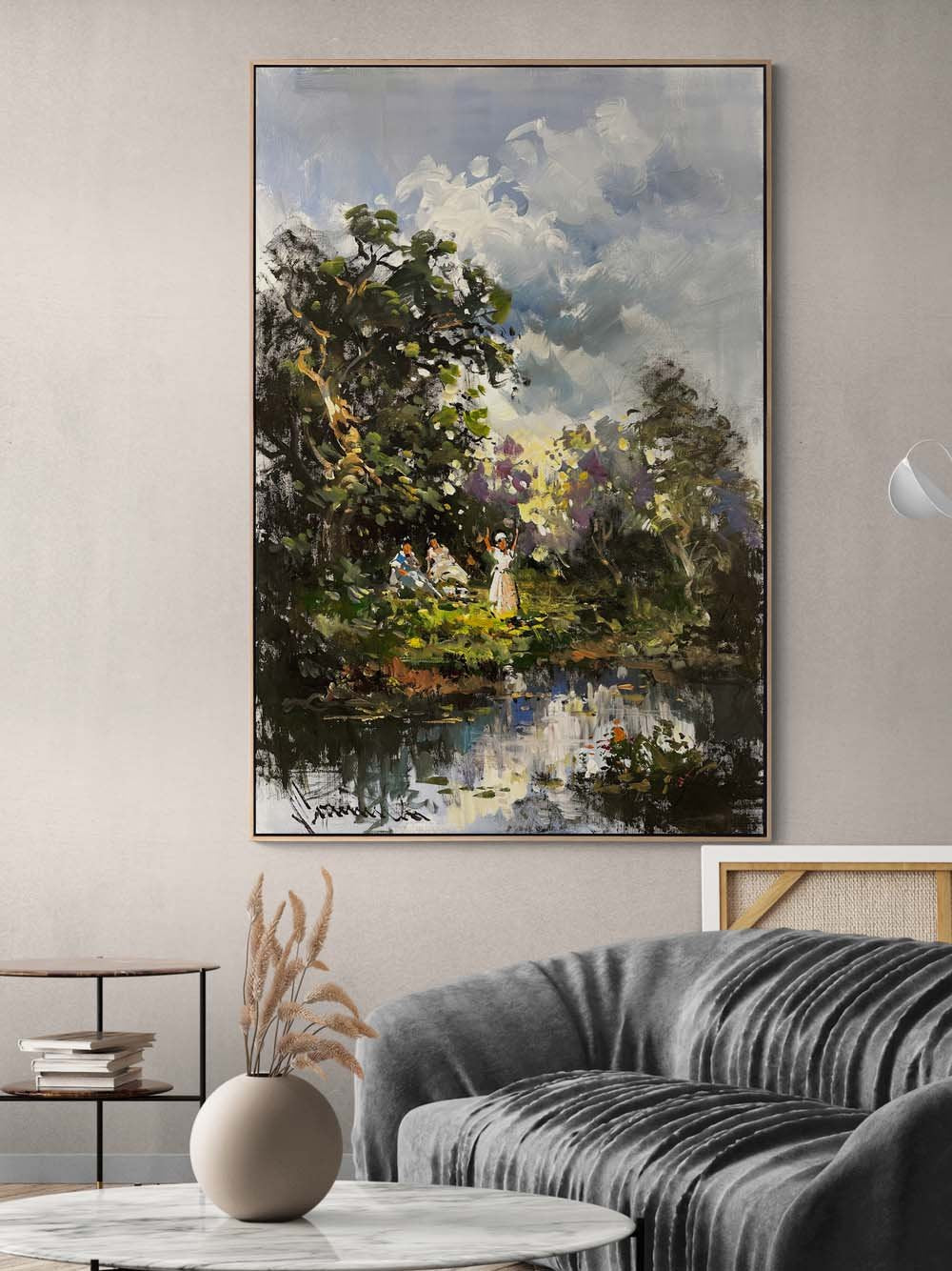 Göl Kenarında Günbatımı Yağlı Boya Tablosu