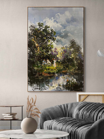 Göl Kenarında Günbatımı Yağlı Boya Tablosu