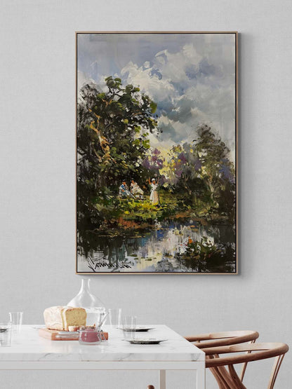 Göl Kenarında Günbatımı Yağlı Boya Tablosu