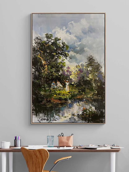 Göl Kenarında Günbatımı Yağlı Boya Tablosu