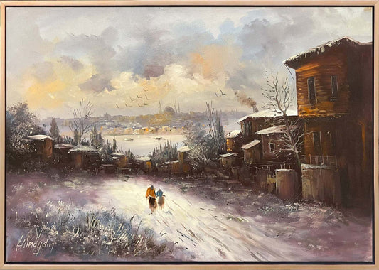 İstanbul'da Kış Yağlı Boya Tablosu