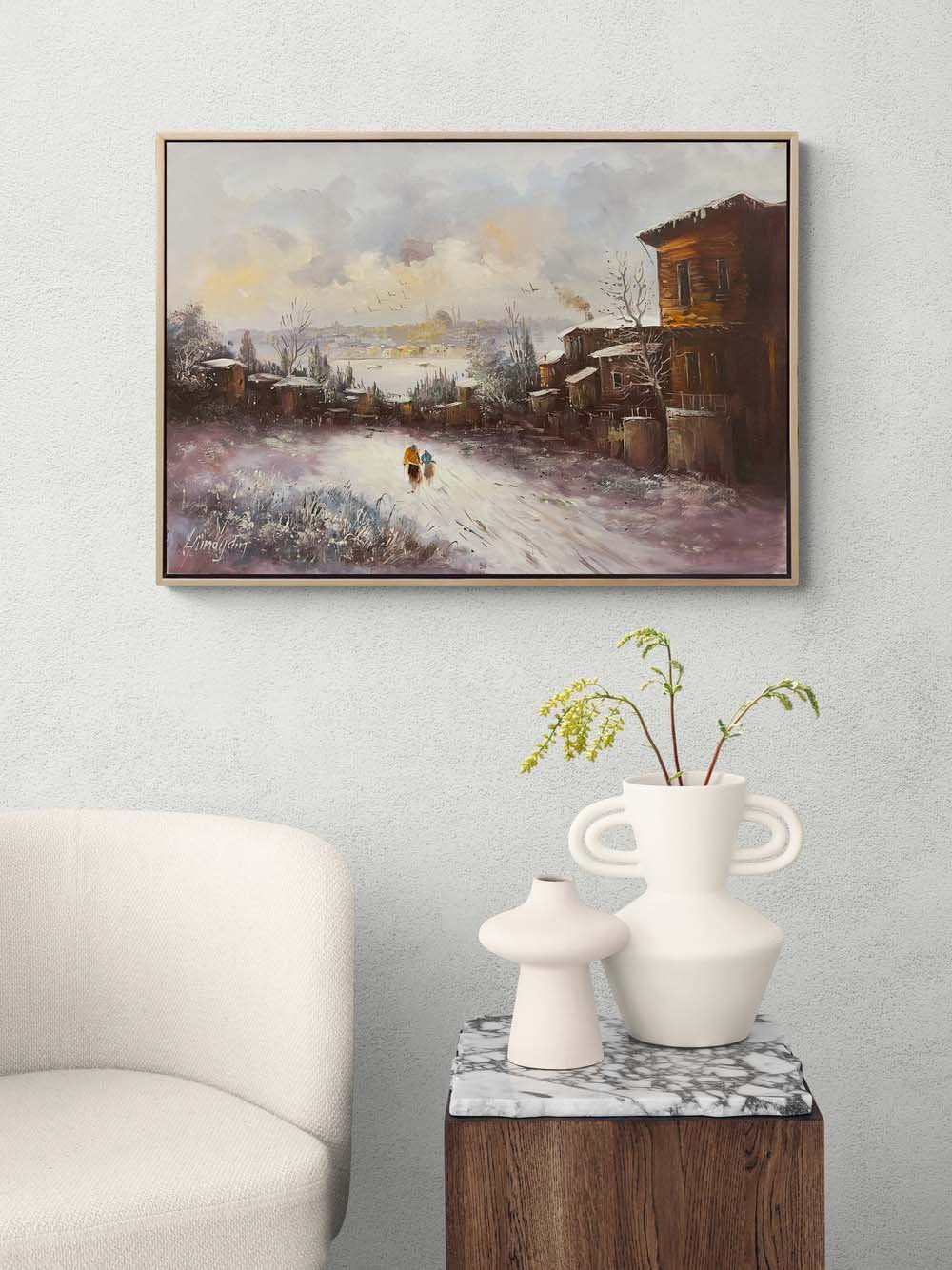 İstanbul'da Kış Yağlı Boya Tablosu