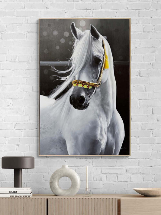 Beyaz Atın Asaleti Yağlı Boya Tablosu