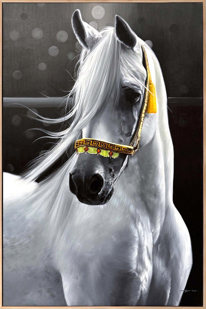 Beyaz Atın Asaleti Yağlı Boya Tablosu