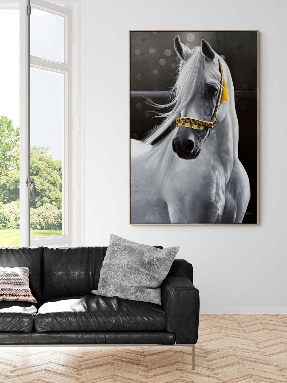 Beyaz Atın Asaleti Yağlı Boya Tablosu