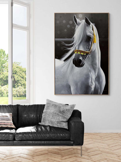 Beyaz Atın Asaleti Yağlı Boya Tablosu