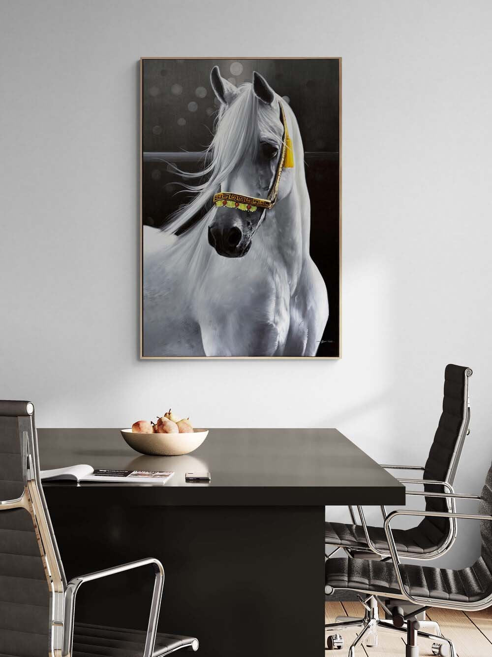 Beyaz Atın Asaleti Yağlı Boya Tablosu