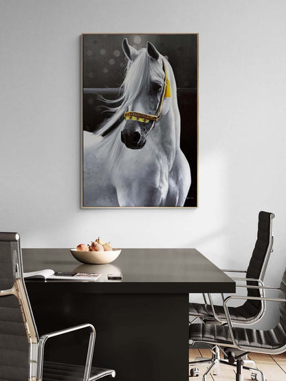 Beyaz Atın Asaleti Yağlı Boya Tablosu