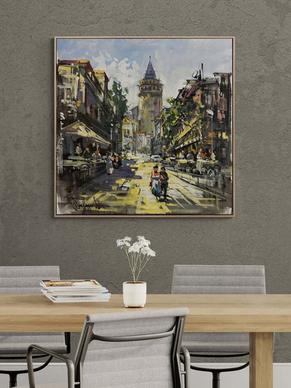 Galata'nın Ara Sokakları Yağlı Boya Tablosu Simurg Sanatevi