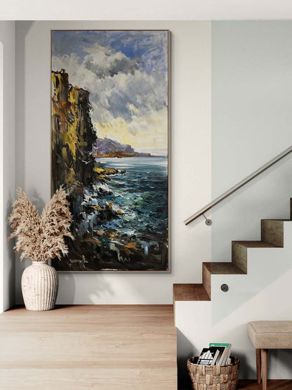 Sarp Kayalardan Deniz Yağlı Boya Tablosu