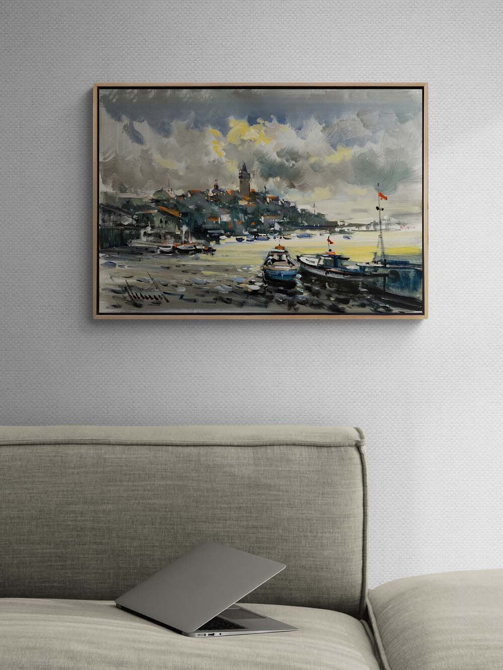 Denizle Buluşan Şehir Yağlı Boya Tablosu