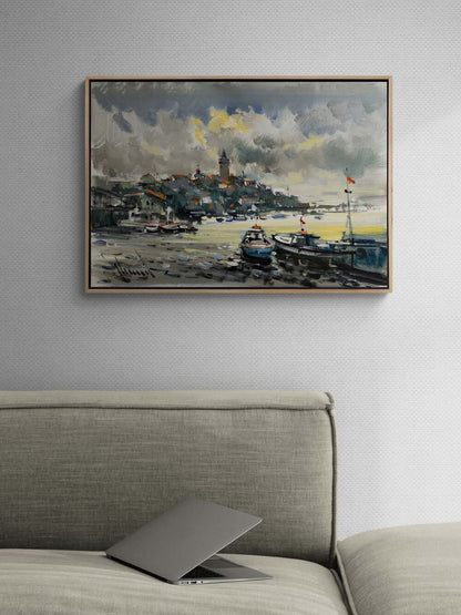 Denizle Buluşan Şehir Yağlı Boya Tablosu