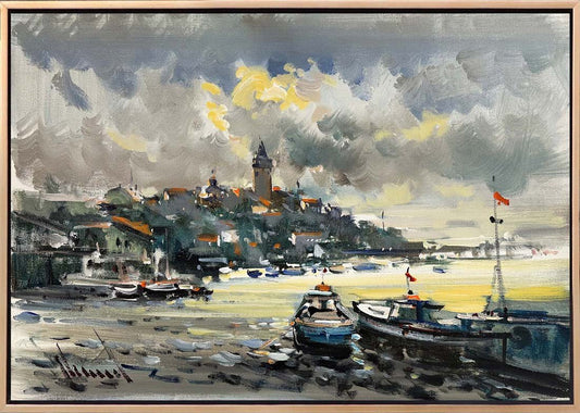 Denizle Buluşan Şehir Yağlı Boya Tablosu