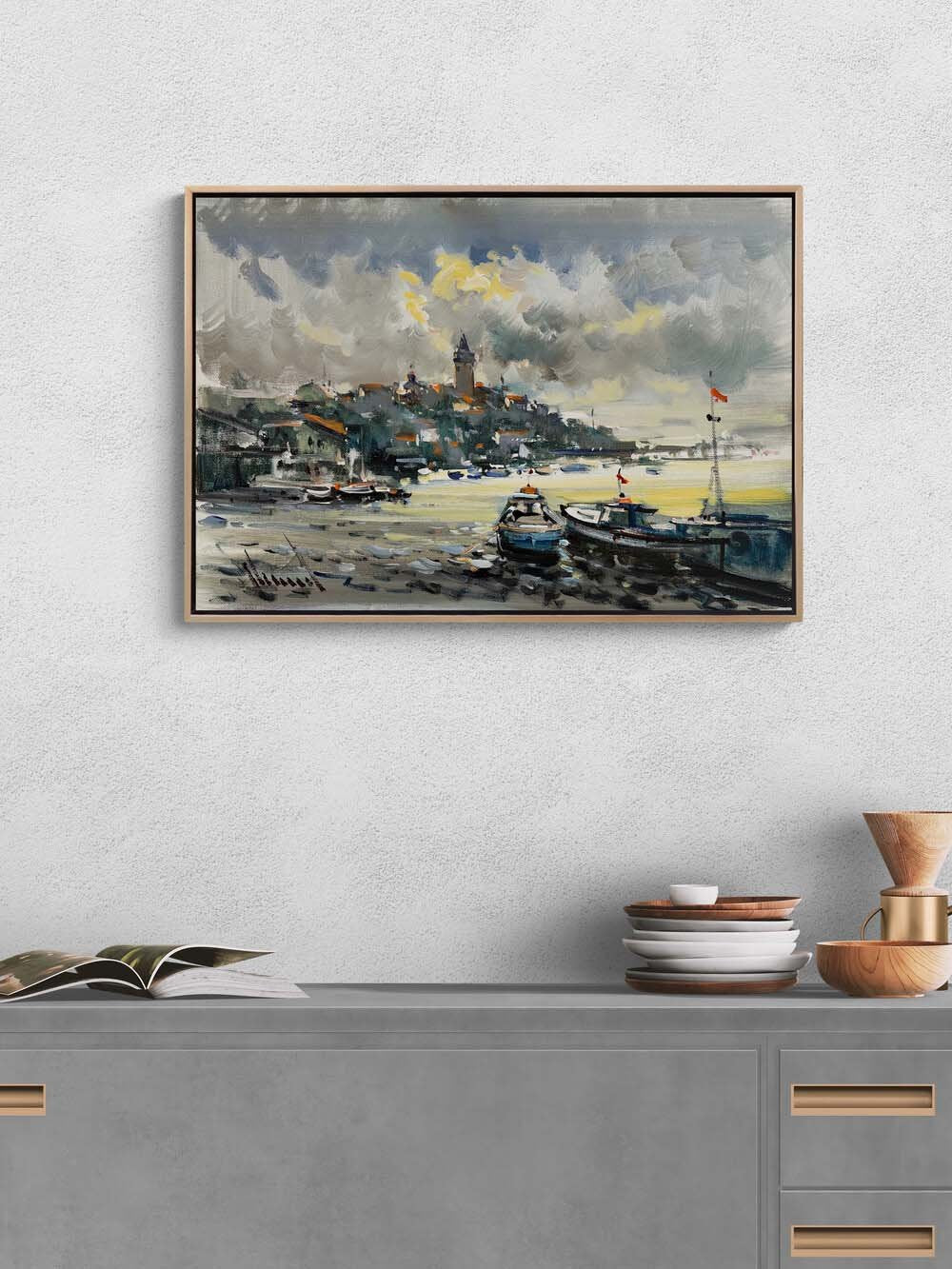 Denizle Buluşan Şehir Yağlı Boya Tablosu