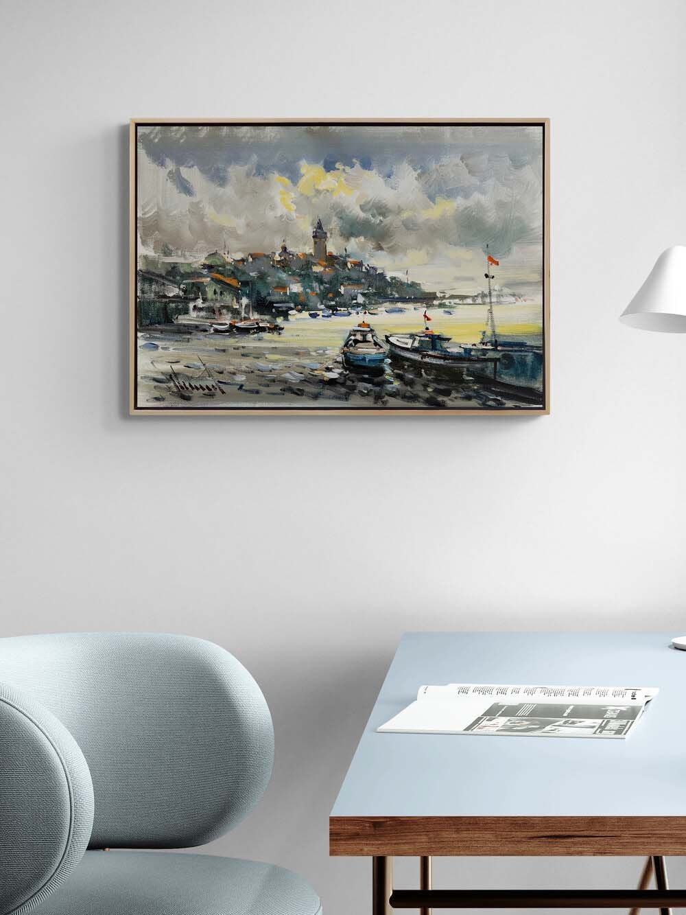 Denizle Buluşan Şehir Yağlı Boya Tablosu