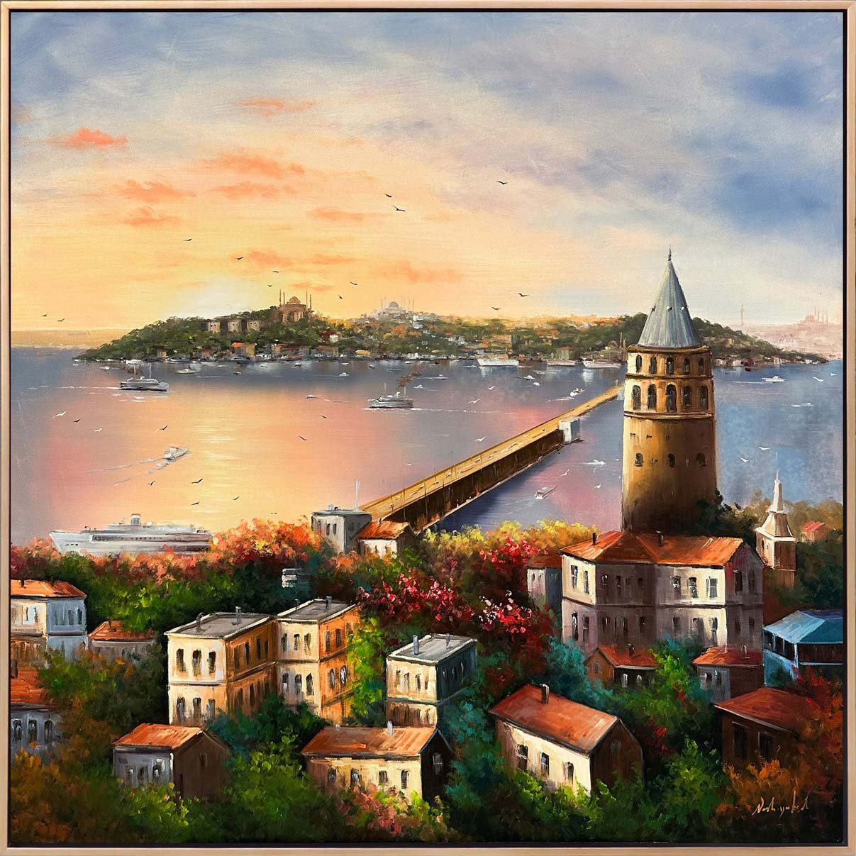 Galata'dan Bir Gün Yağlı Boya Tablosu