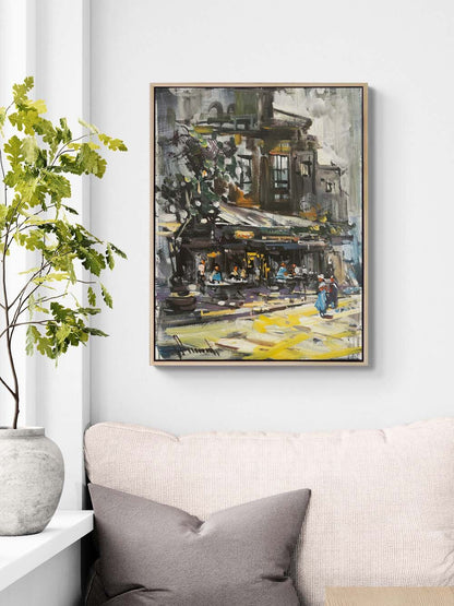 Köşe Başındaki Kafe Yağlı Boya Tablosu