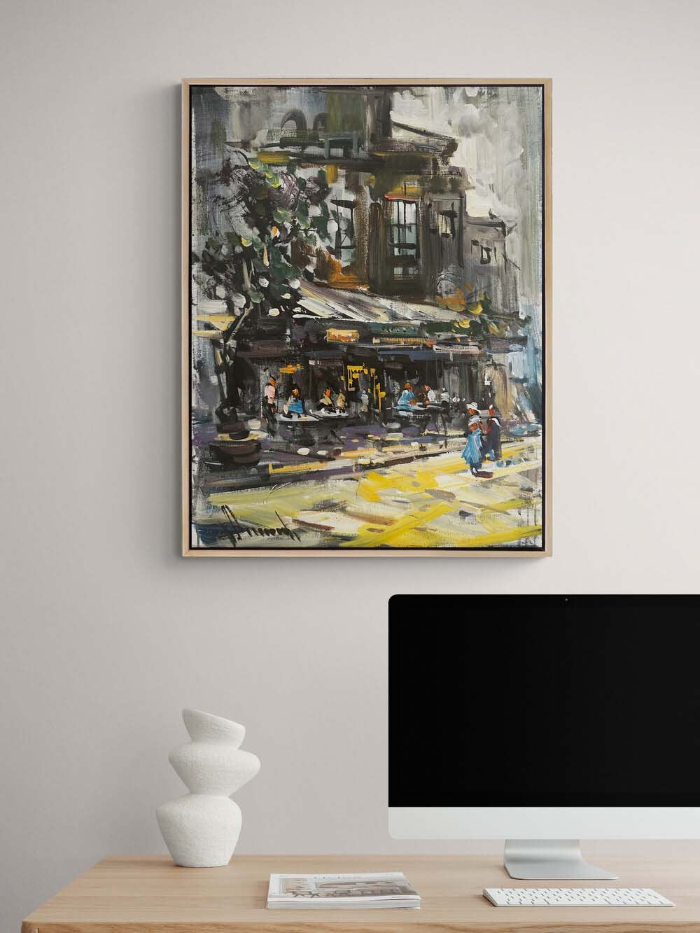 Köşe Başındaki Kafe Yağlı Boya Tablosu