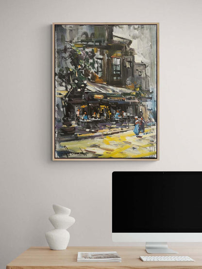 Köşe Başındaki Kafe Yağlı Boya Tablosu