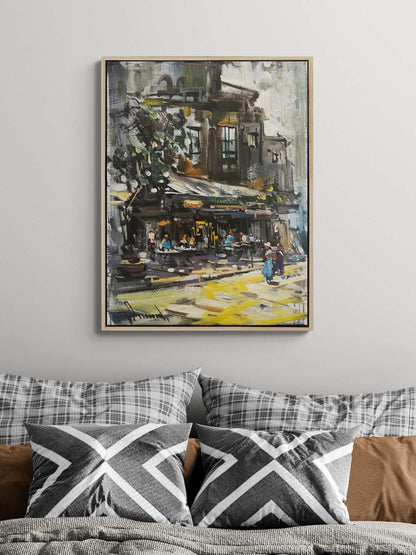 Köşe Başındaki Kafe Yağlı Boya Tablosu