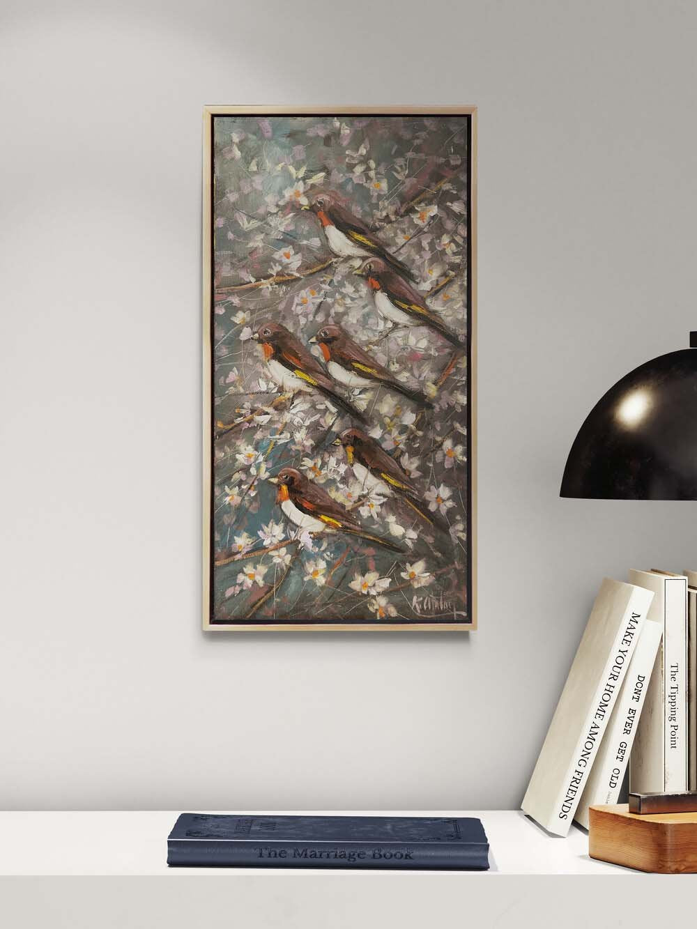 Gece Dallarında Kuşlar Yağlı Boya Tablosu