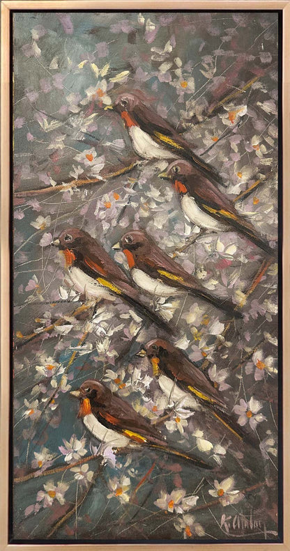 Gece Dallarında Kuşlar Yağlı Boya Tablosu