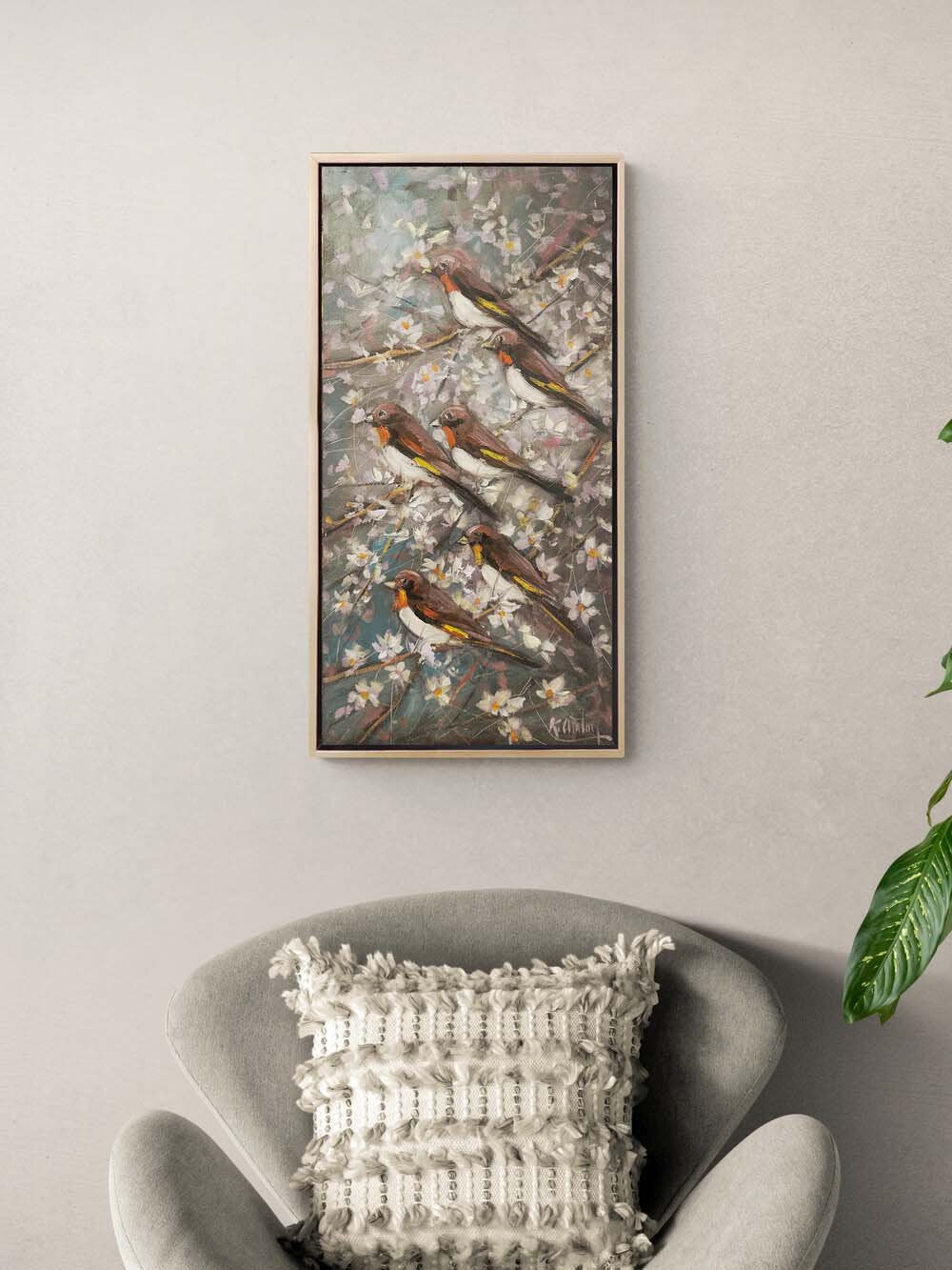 Gece Dallarında Kuşlar Yağlı Boya Tablosu