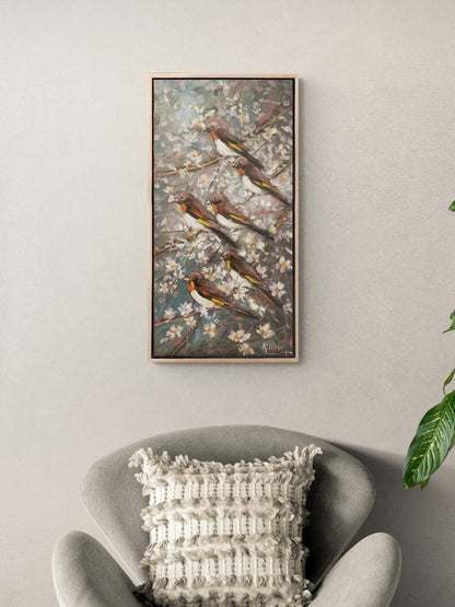 Gece Dallarında Kuşlar Yağlı Boya Tablosu