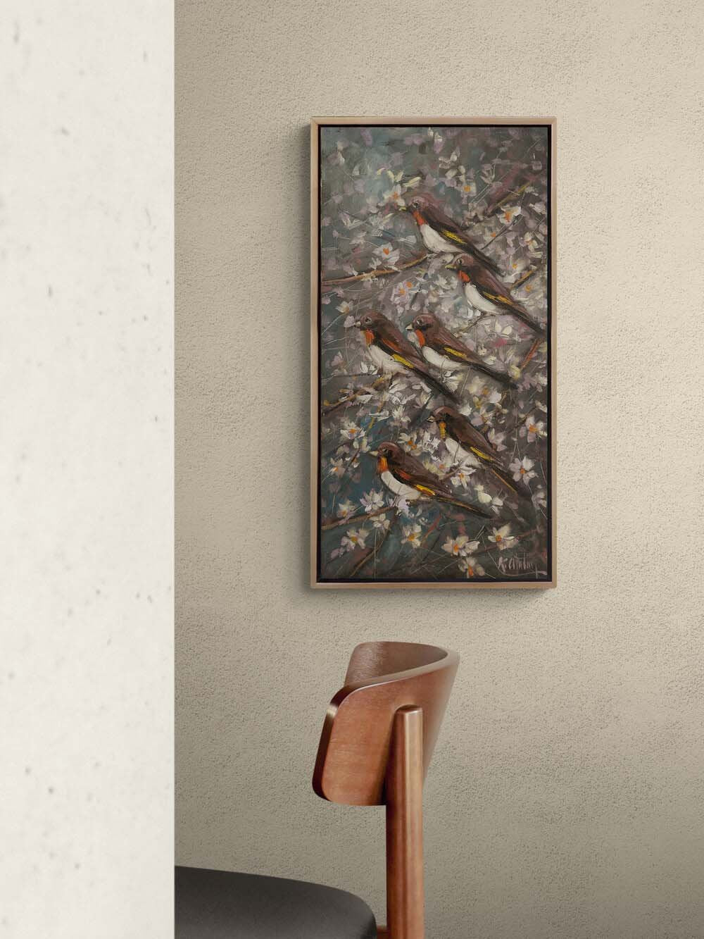 Gece Dallarında Kuşlar Yağlı Boya Tablosu