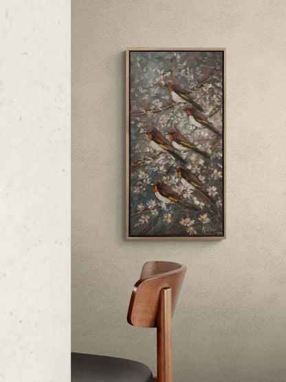 Gece Dallarında Kuşlar Yağlı Boya Tablosu