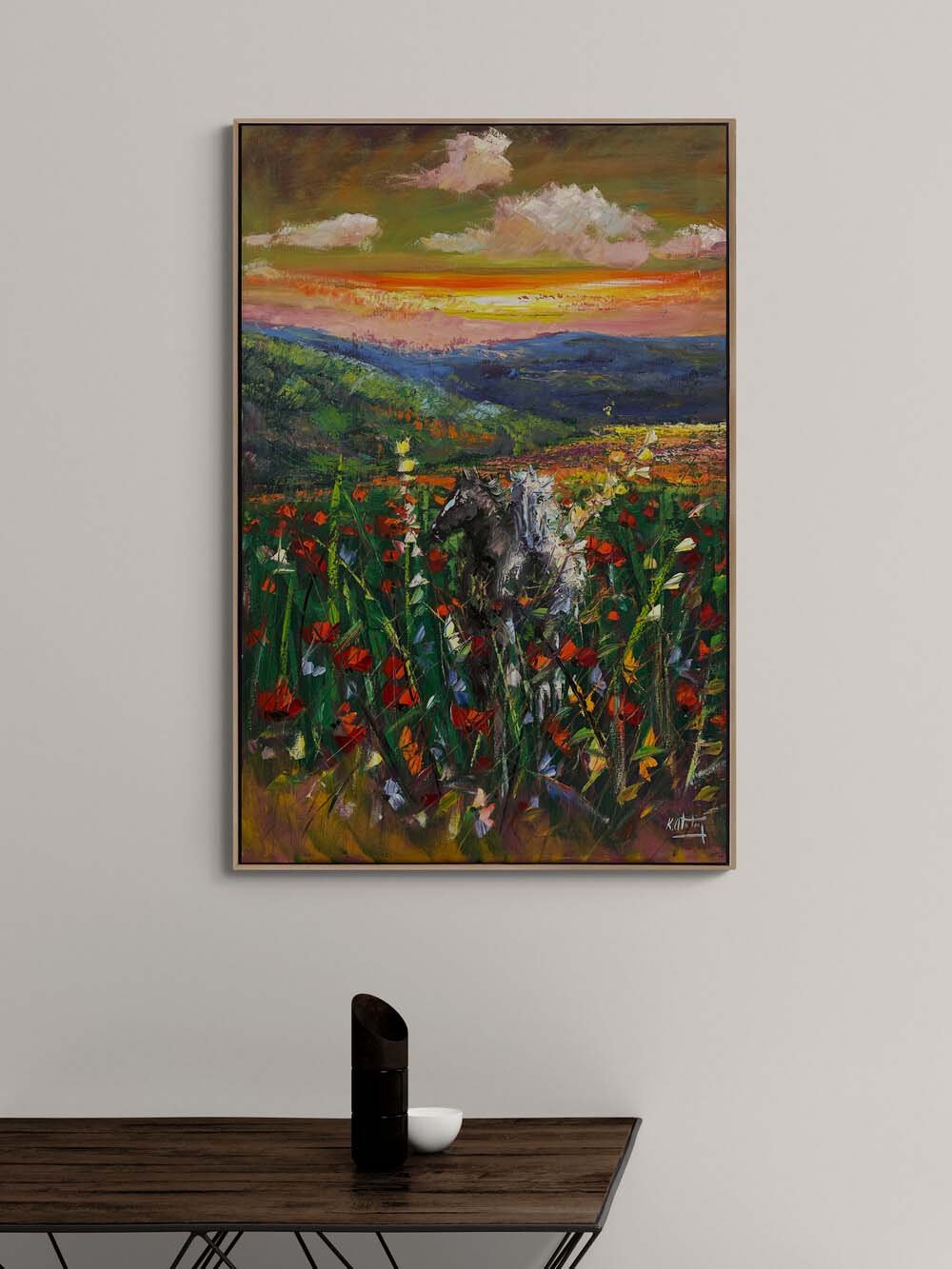 Kır Çiçekleri Arasında Atlar Yağlı Boya Tablosu