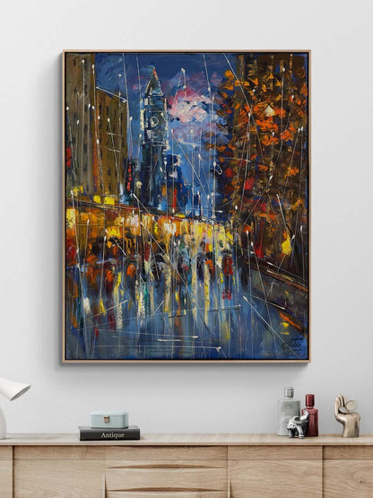 Yağmur Altında Adımlar Yağlı Boya Tablosu