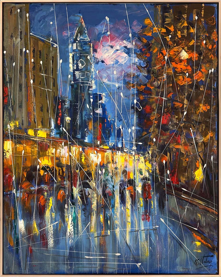 Yağmur Altında Adımlar Yağlı Boya Tablosu