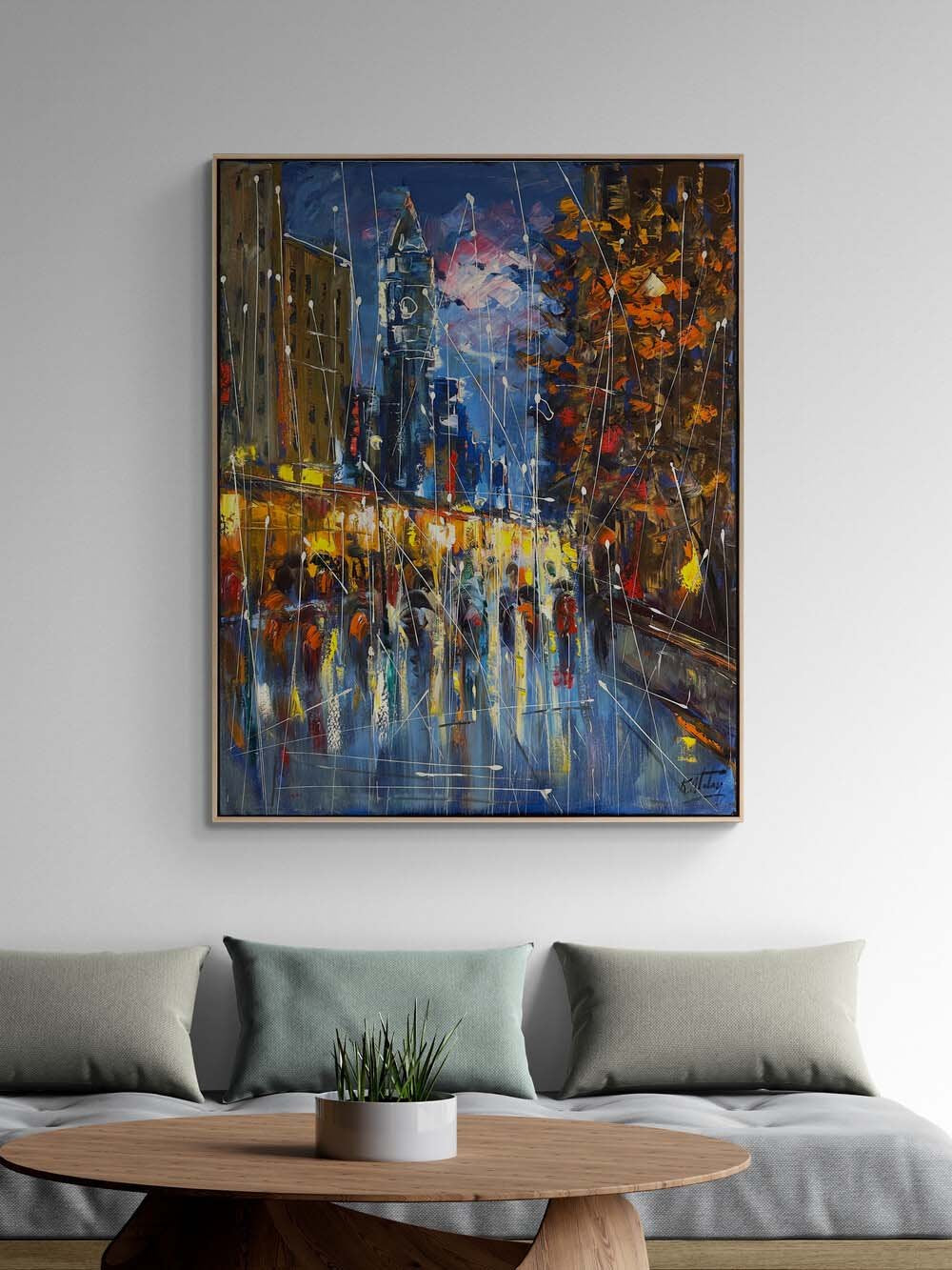 Yağmur Altında Adımlar Yağlı Boya Tablosu