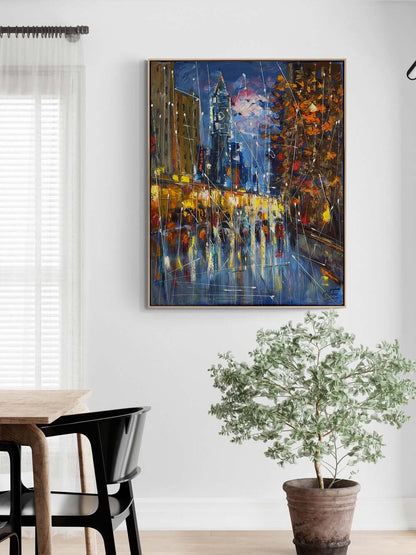 Yağmur Altında Adımlar Yağlı Boya Tablosu