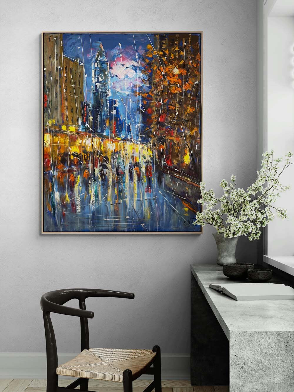 Yağmur Altında Adımlar Yağlı Boya Tablosu