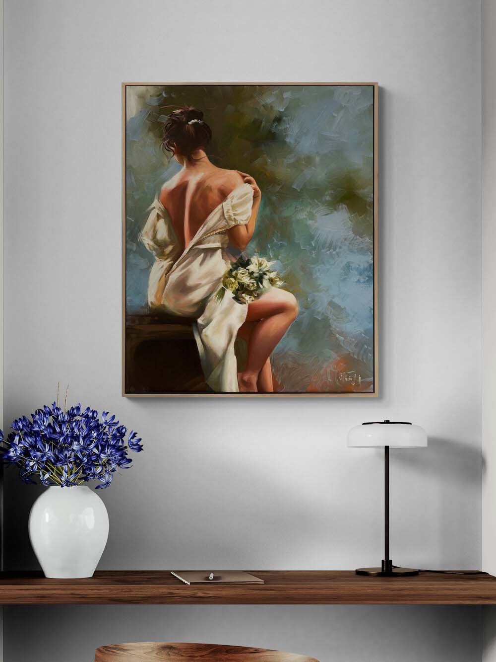 Beyaz Çiçekler ve Ruh Yağlı Boya Tablosu