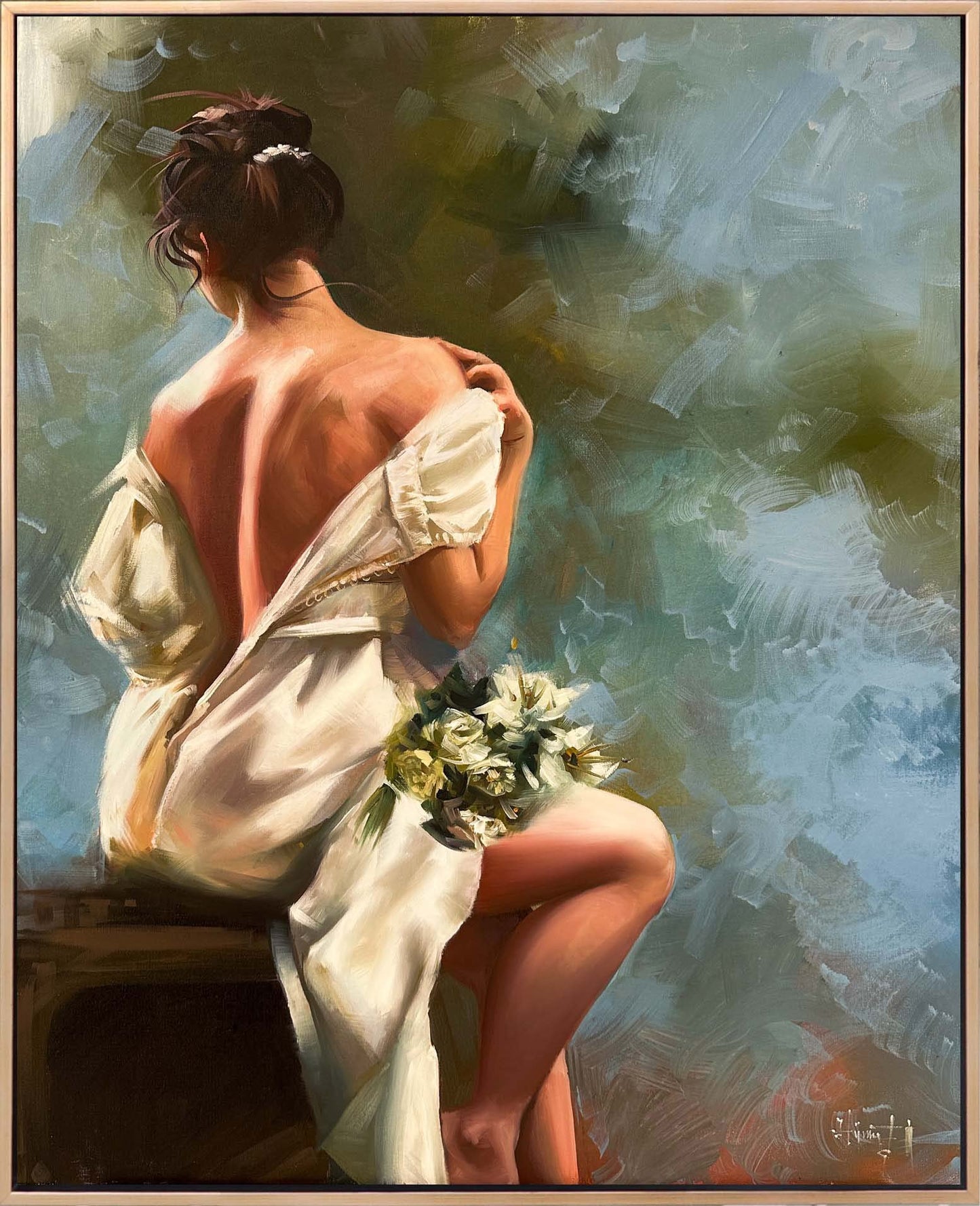 Beyaz Çiçekler ve Ruh Yağlı Boya Tablosu