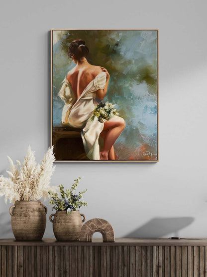 Beyaz Çiçekler ve Ruh Yağlı Boya Tablosu