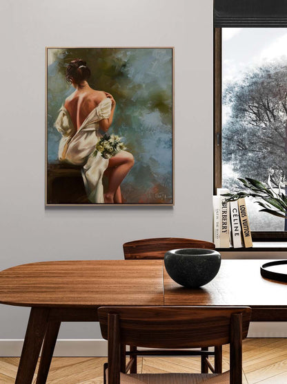 Beyaz Çiçekler ve Ruh Yağlı Boya Tablosu