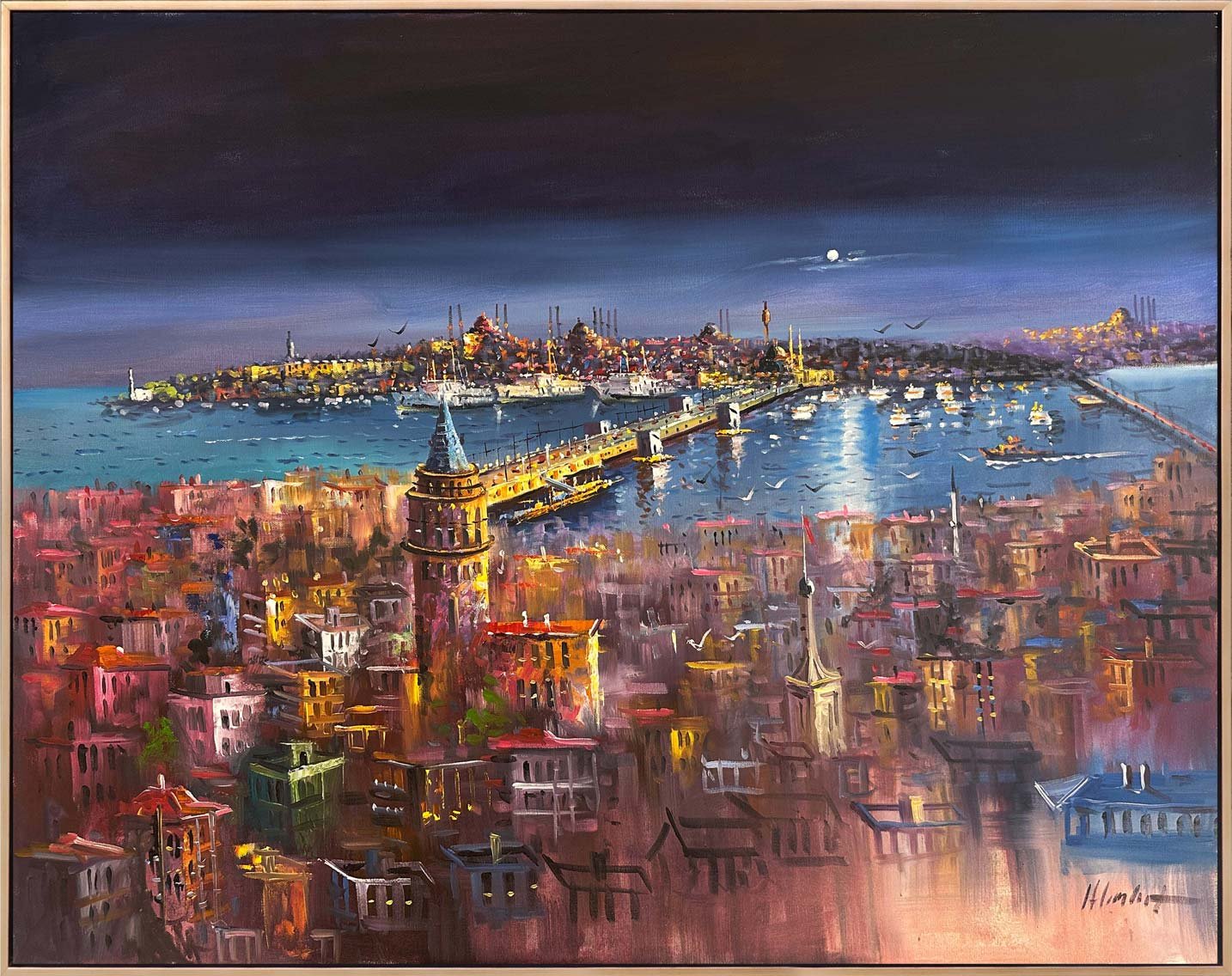 Gece İstanbul Boğazı Yağlı Boya Tablosu