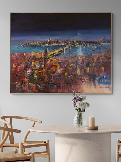 Gece İstanbul Boğazı Yağlı Boya Tablosu