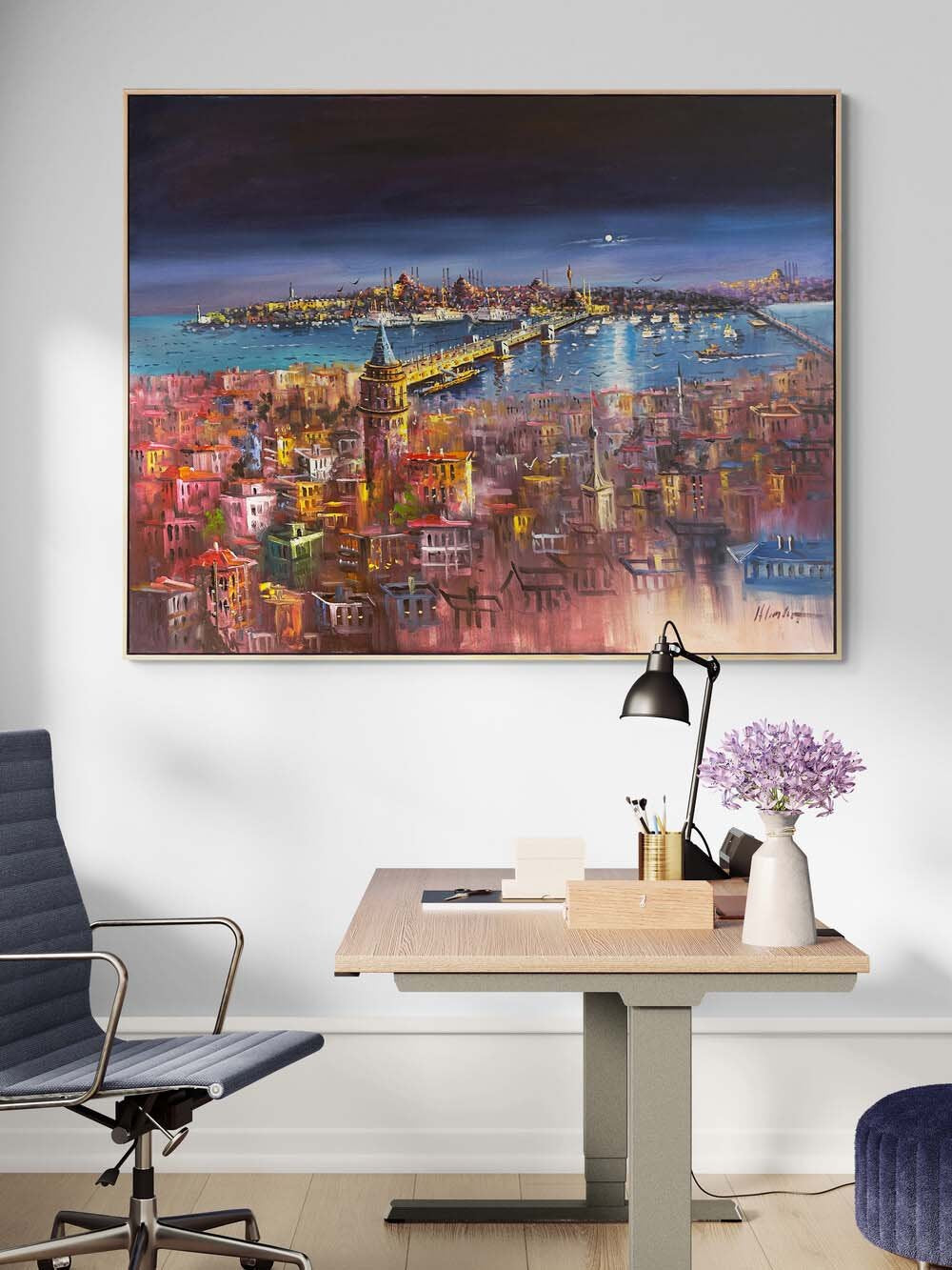 Gece İstanbul Boğazı Yağlı Boya Tablosu