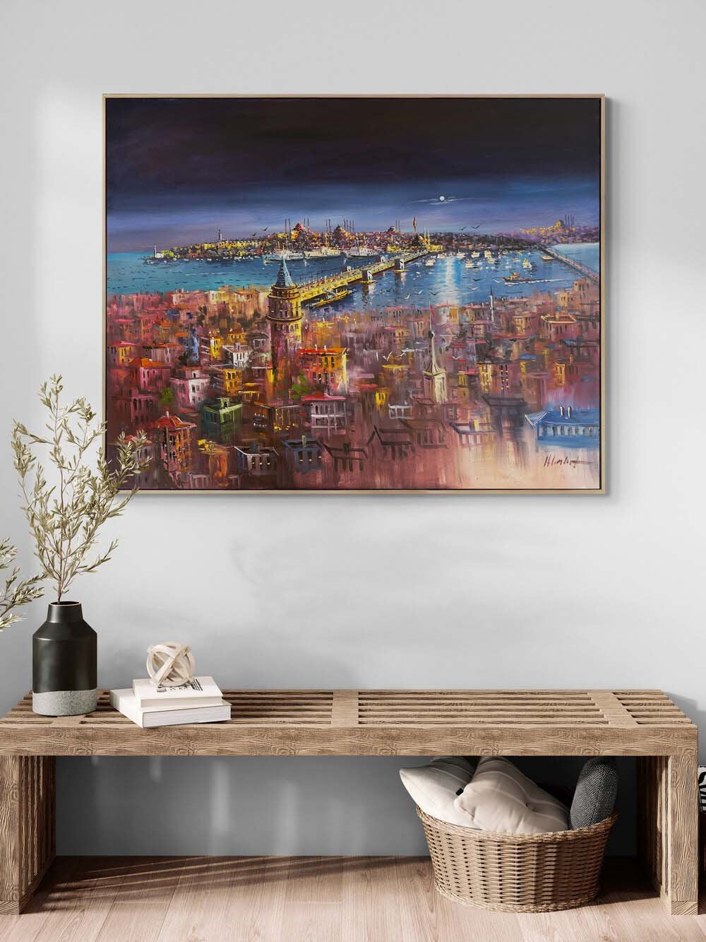 Gece İstanbul Boğazı Yağlı Boya Tablosu