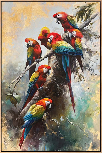 Papağanların Dünyası Yağlı Boya Tablosu