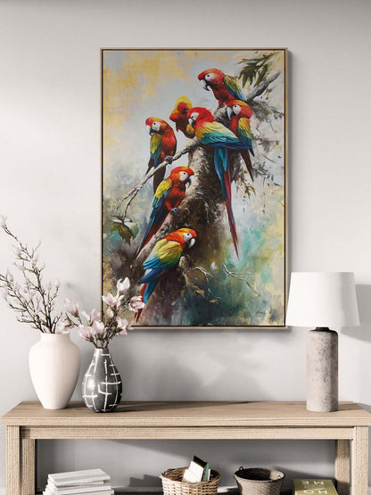 Papağanların Dünyası Yağlı Boya Tablosu