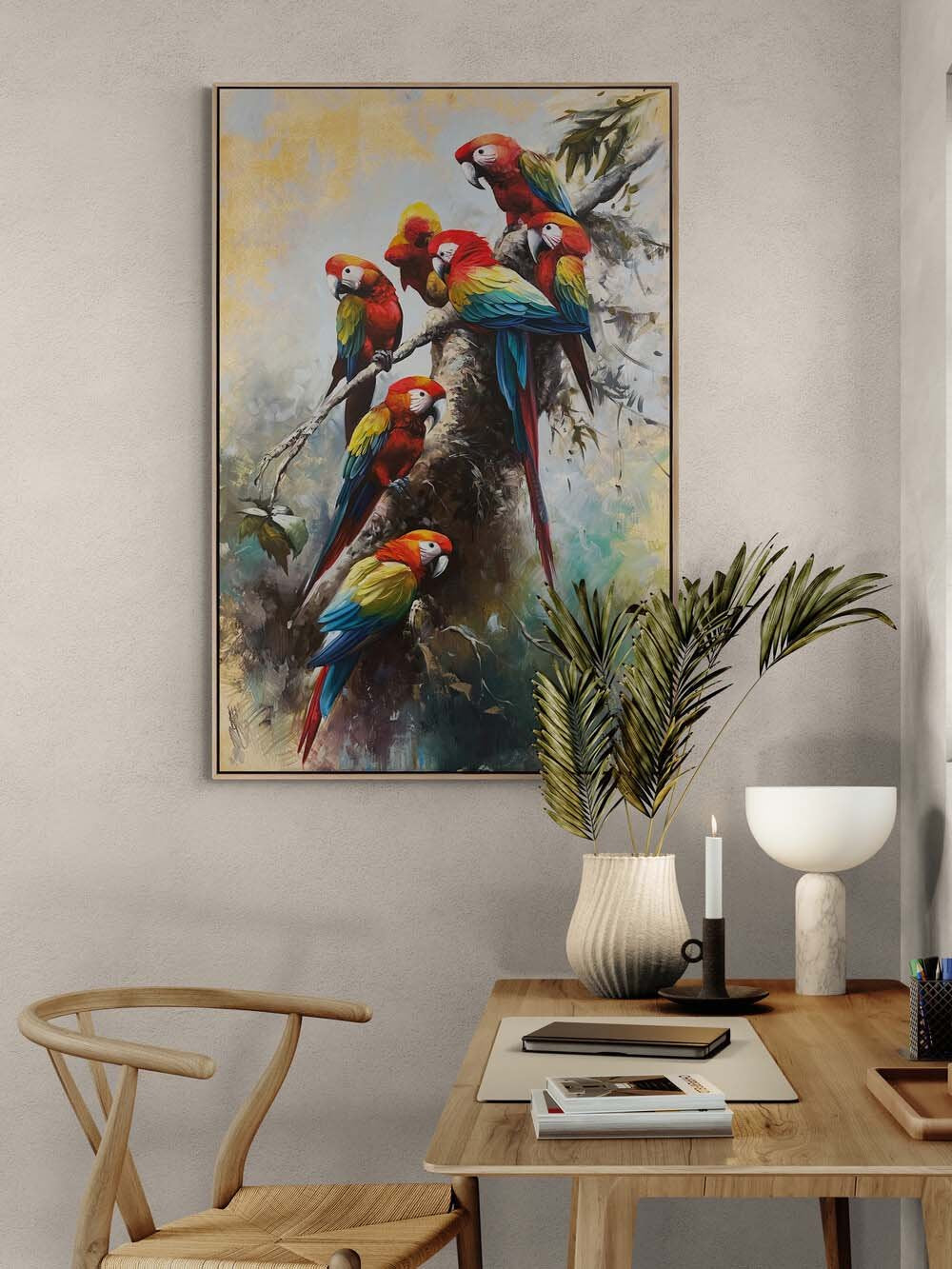 Papağanların Dünyası Yağlı Boya Tablosu
