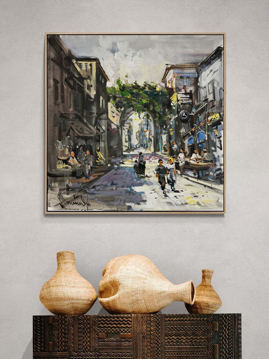 Taş Sokaklarda Ayak Sesleri Yağlı Boya Tablosu